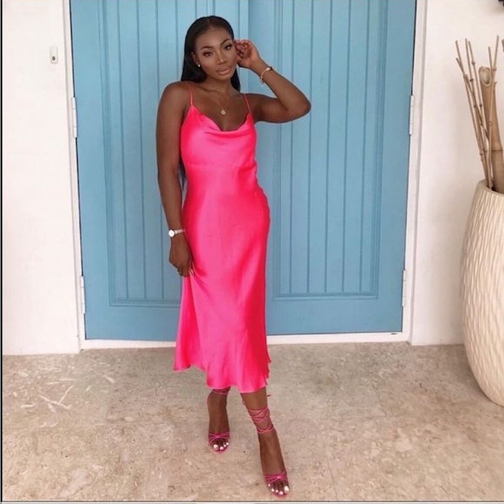 💖 ZARA Bloggers Fav Satin Draped-Neck Midi/Maxi Dress. Size LG. Excellent Cond!